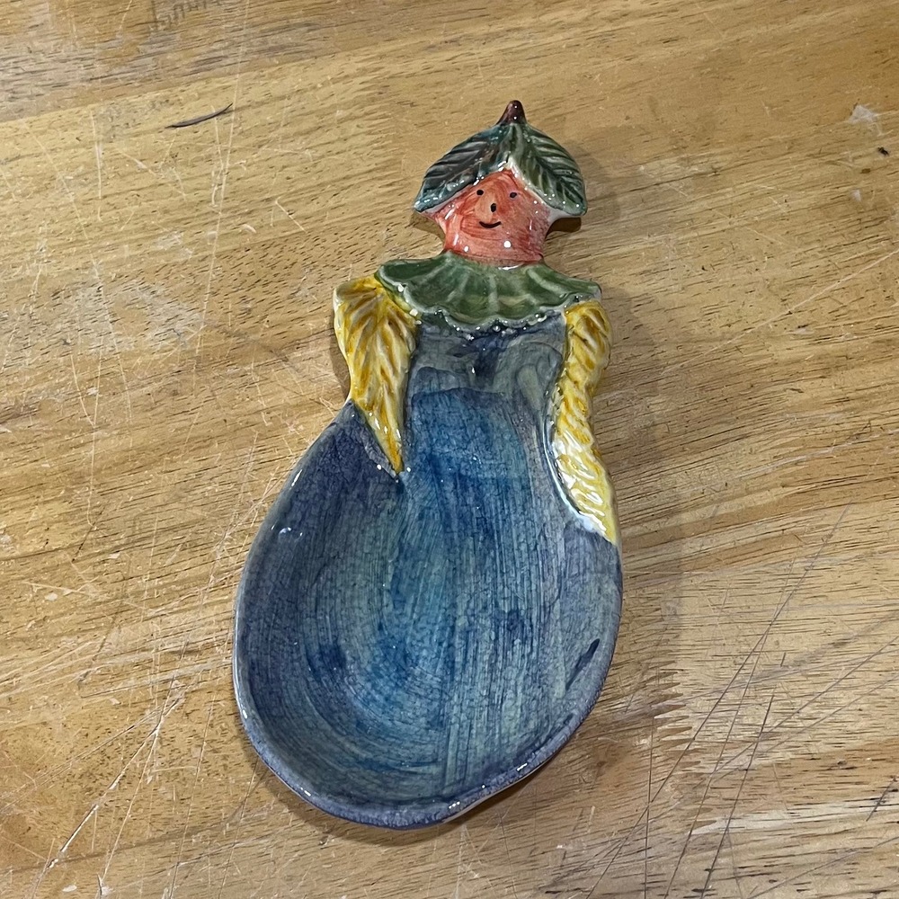 Vtg Italian Anthropomorphic Eggplant Ceramic Spoon Rest Wall Hanging Kitsch 11"